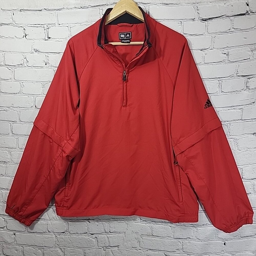 Adidas ClimaProof Track Jacket Red Windbreaker Mens M Convertible Arms Pullover